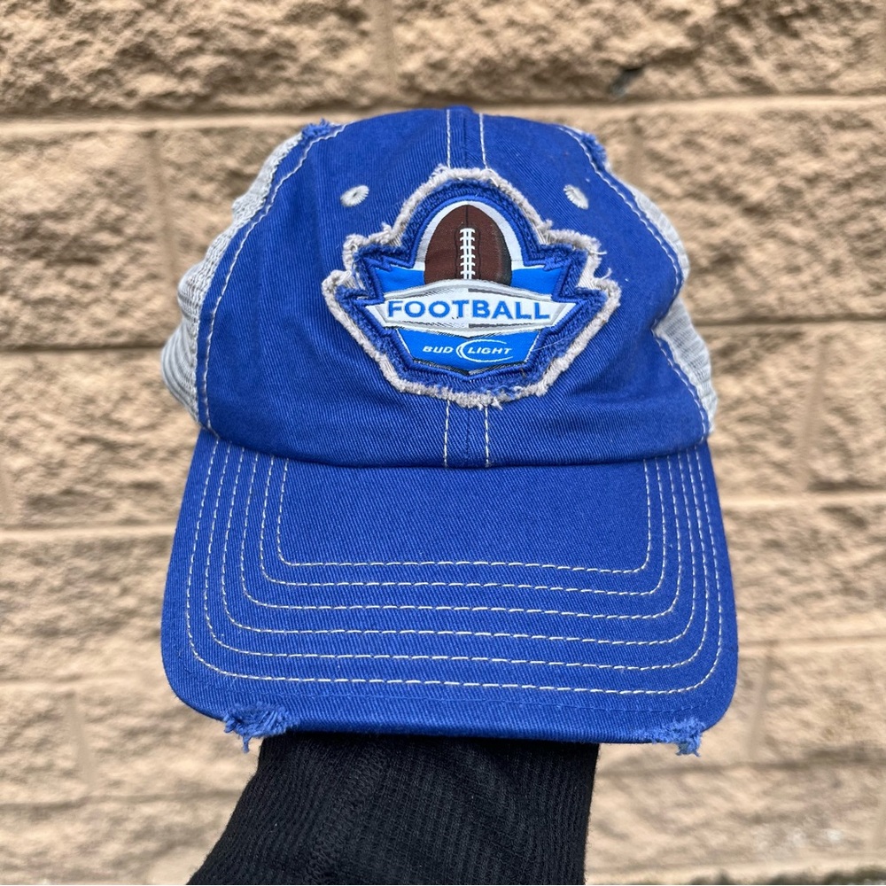 Vintage Bud Light Football Trucker Hat NFL Beer Mesh Distressed